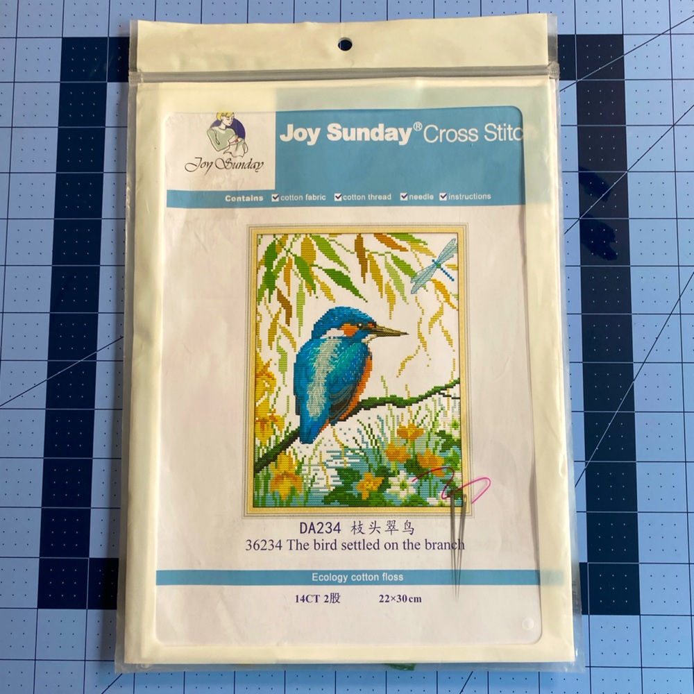 Joy Sunday Kingfisher Bird Settled on the Branch Counted Cross Stitch Kit